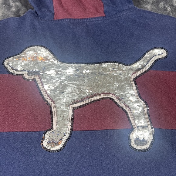 Victoria's Secret PINK SEQUINS BLING STRIPED‎ Hoodie RUGBY Perfect 1/4 Zip Large - Picture 10 of 14